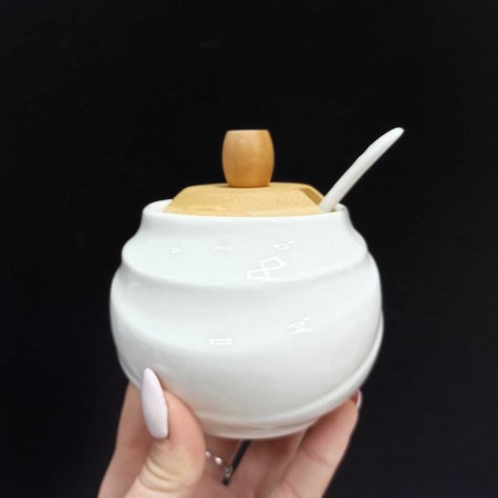 Цукорниця Ceram-Bamboo з ложкою та бамбуковою кришкою 300 мл Білий BD-375-311