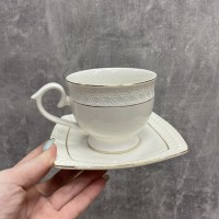 Чашка з блюдцем 90 мл кругла фарфорова біла Снігова королева Interos 506707-A-90