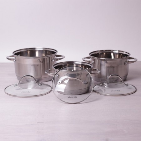 Набір каструль 6 предметів (2,1 літри, 2,9 літри, 4 літри), 7-шарове дно