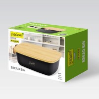 Хлібниця пластикова з бамбуковою кришкою 34,5*23,5*13 см MR-1776 Black