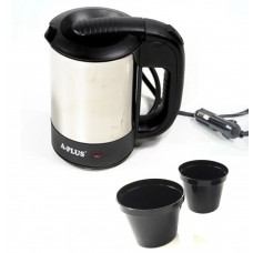 Автомобільний чайник А-Плюс Ek-1649 від прикурювача 12V на 500мл, з 2 чашками з нержавіючої сталі/сріблястої пластику з чорним