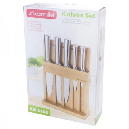 Набір ножів Kamille на дерев'яній підставці KM-5168