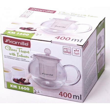 Заварник скляний 400 мл зі знімним ситечком Kamille KM-1600