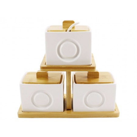 Набір ємностей Сільничка 260 мл. з ложками на бамбуковій підставці PJ01961