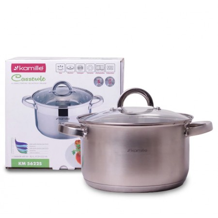 Каструля з нержавіючої сталі 5,1 л з скляною кришкою Kamille Classic KM-5622S