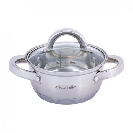 Каструля з нержавіючої сталі 1 л з скляною кришкою Kamille Classic KM-5614S