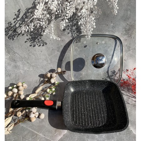 Сковорода-гриль зі знімною ручкою 24 см з антипригарним мармуровим покриттям Edenberg-8129