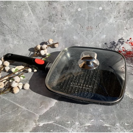 Сковорода-гриль зі знімною ручкою 24 см з антипригарним мармуровим покриттям Edenberg-8129