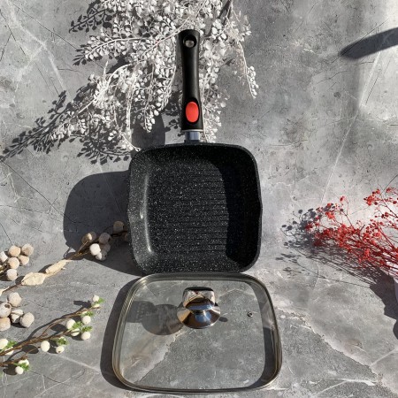 Сковорода-гриль зі знімною ручкою 24 см з антипригарним мармуровим покриттям Edenberg-8129