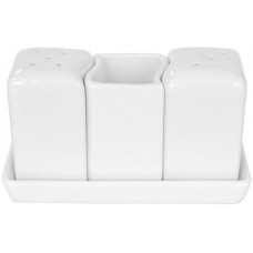 Набір спецівників Helfer 4 предмета (сільничка перечниця та ємність для зубочисток на підставці) білі фарфор (KF-21-04-132)