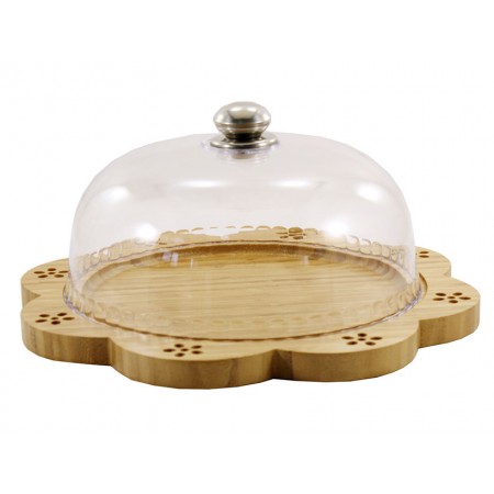Блюдо для торта бамбукове з пластиковою кришкою Interos PJ02716