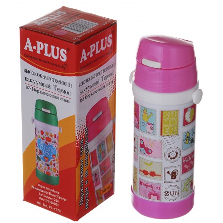 Дитячий термос із нержавіючої сталі з трубочкою  320 мл Рожевий A-Plus 1776