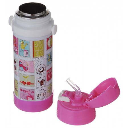 Дитячий термос із нержавіючої сталі з трубочкою  320 мл Рожевий A-Plus 1776
