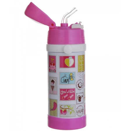 Дитячий термос із нержавіючої сталі з трубочкою  320 мл Рожевий A-Plus 1776